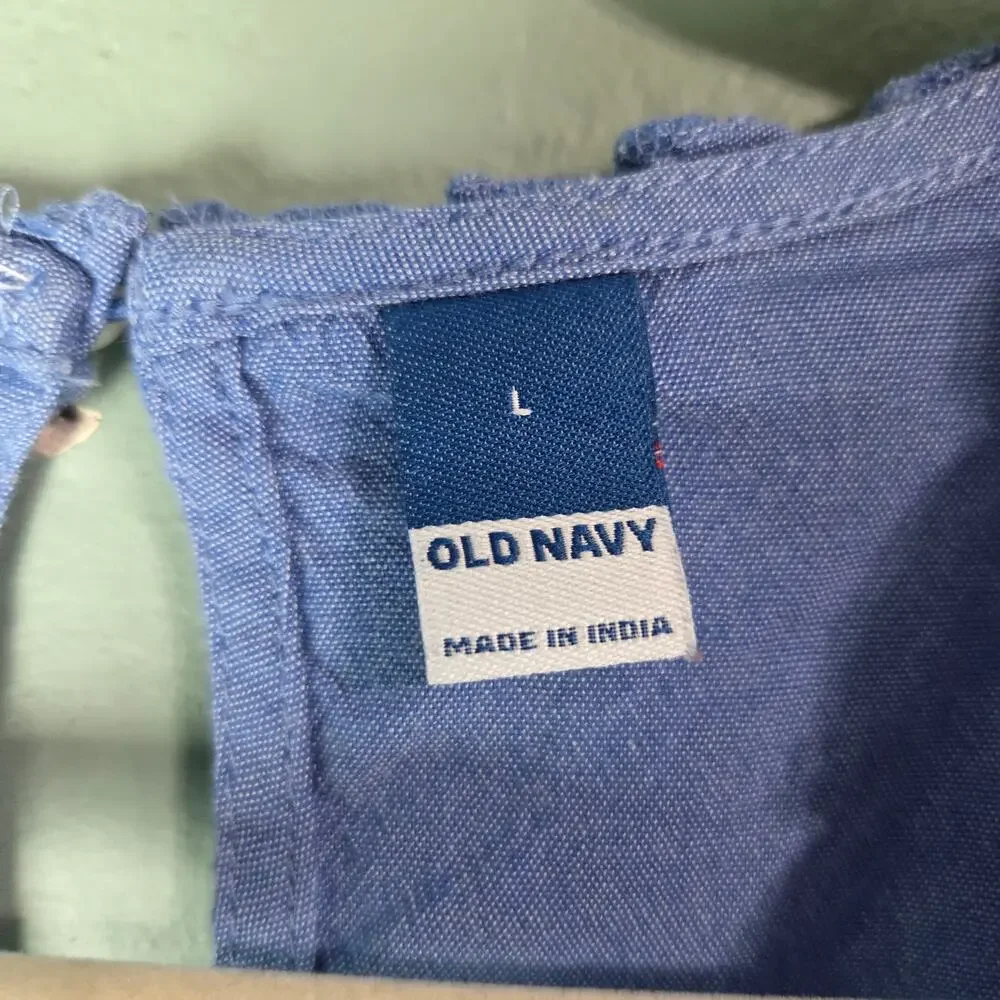 Old Navy Womens Cashmere Blue Oversized Ruffle Cutwork Short Sleeve Blouse Sz L